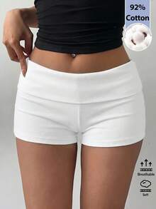SHEIN BASICS Women's Casual Solid Color Rib Knit Shorts, Summer - White - View 1