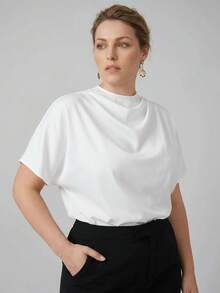MOTF PREMIUM BLUS ELEGAN SATIN POLOS UKURAN BESAR UNTUK WANITA DENGAN LEHER COWL DAN UKURAN BESAR - Putih - View 5