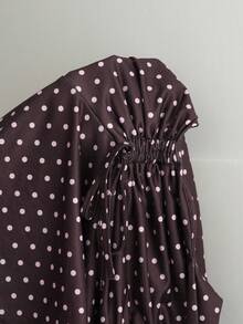 Solflare Brown Plus Size Women's Polka Dot Pattern Front Tie Top - Brown - View 10
