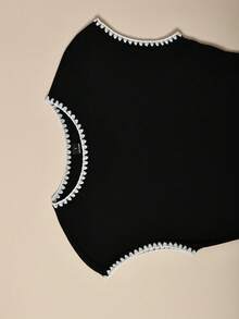Poéselle 女款法式優雅刺繡對比色修身商務洋裝 - 黑色 - 查看 8