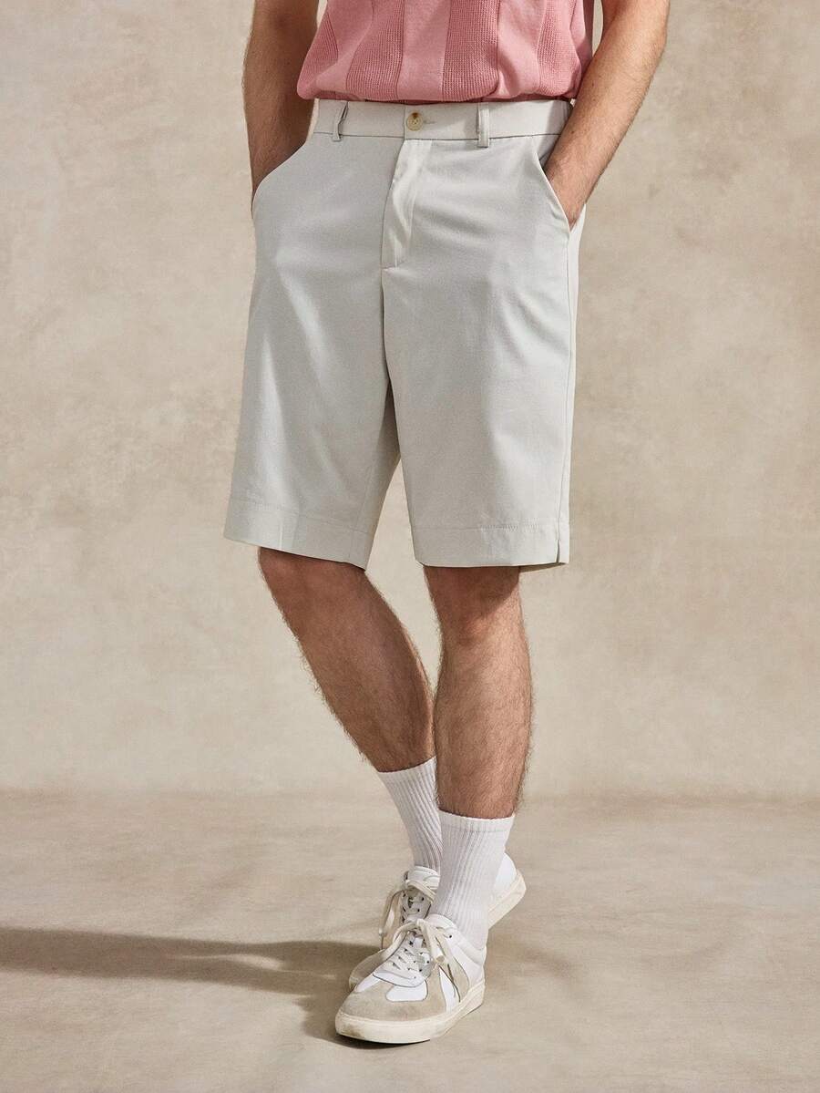 Courvante Men's Solid Color Casual Shorts With Pockets And Belt Loops - Light Grey - View 1