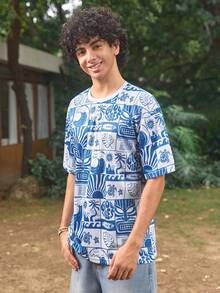 Men's Round Neck Digital Print Short Sleeve T-Shirt - Multicolor - View 6