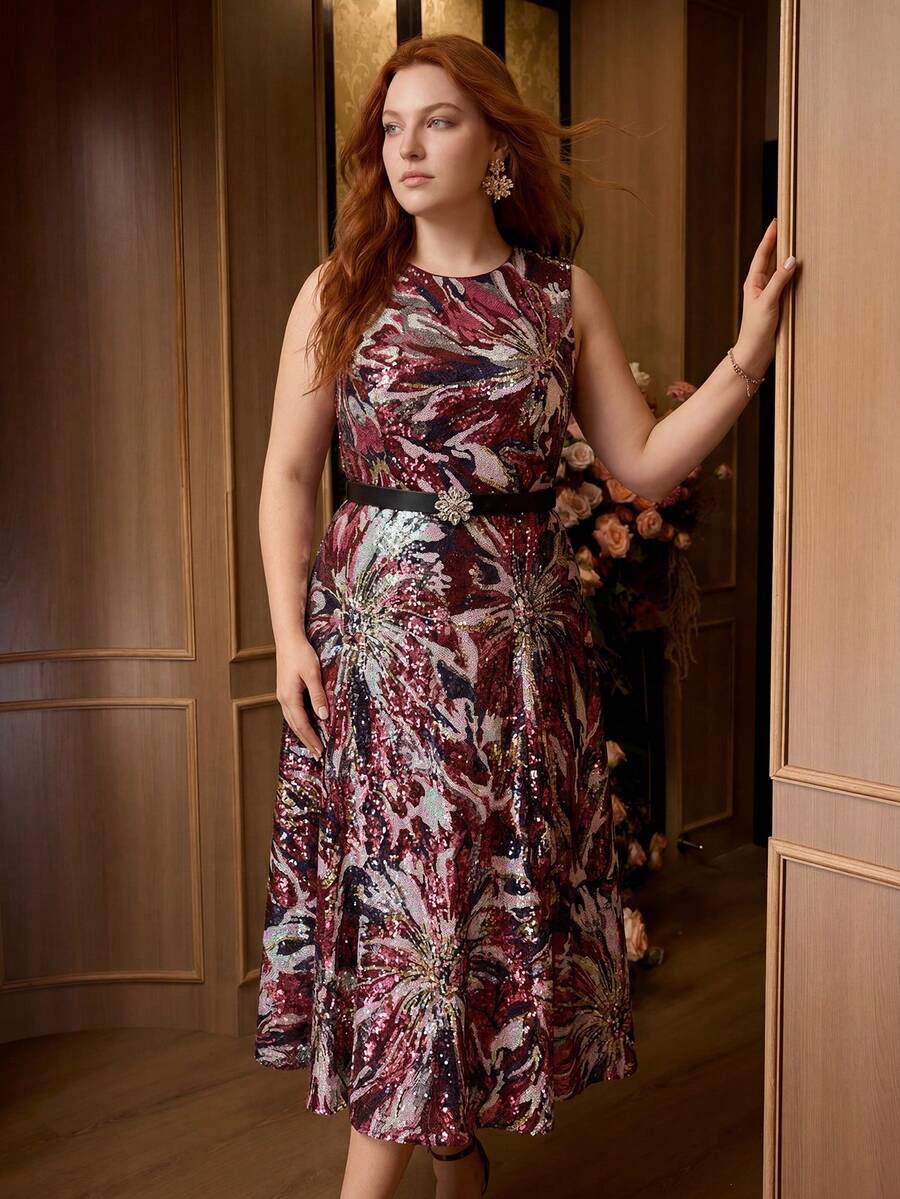 MOTF PREMIUM Abito da donna taglie forti con ricami di paillettes per occasioni - Multicolore - Visualizzare 1