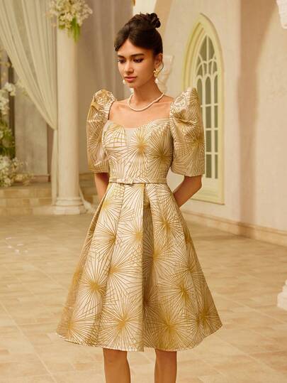 EastFlair Vestido corto elegante de fiesta con lámina dorada para mujer