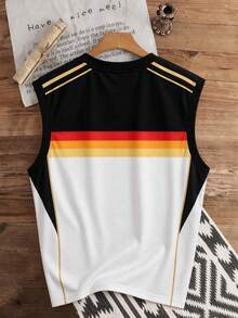 Manfinity Joysei Camiseta sin mangas de hombre con estampado de color contrastante, adecuada para deportes, vacaciones - Blanco - Ver 2