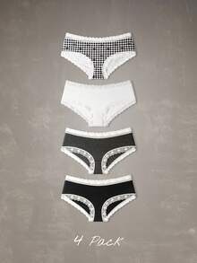 Esseday 4pcs Low Waist Daily Comfortable Lace Casual Women's Hipster Panties - Multicolor - View 2