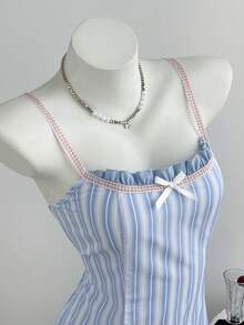 Elamini Women's Summer Casual Striped Spaghetti Strap Dress - Blue - View 6