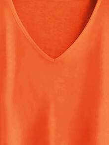 EMERY ROSE Women's Solid Color V-Neck Casual Versatile Short Sleeve T-Shirt - Orange - View 3