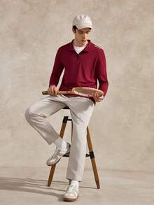 Courvante Tennis 1 Stück Herren Lässig Chino Hose mit Kordelzug Bund, Beige Sommer Städtetrip Leicht Gerader Schnitt, Hoher Bund Old Money Modisch Geschenk - Aprikosenfarben - Übersicht 2