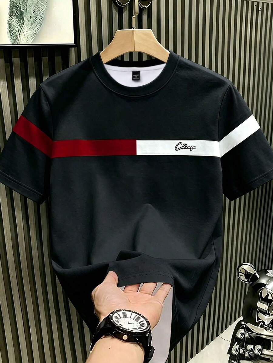 Manfinity Hypemode Men's Summer Casual Colorblock Print Short Sleeve T-Shirt - Multicolor - View 1