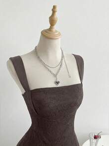 Elamini Women's Casual Sexy Backless Lace Dress With Ruched - Brown - View 4