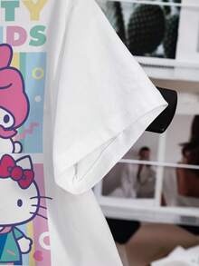 HELLO KITTY AND FRIENDS | SHEIN Kaos Wanita Kasual Musim Panas dengan Motif Kartun - Putih - View 5