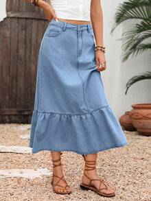 Breezaya Women's Summer Vacation Denim Skirt - Light Wash - View 1