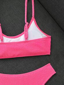 SHEIN Swim Conjunto de bikini de unicolor para vacaciones en la playa - Rosa Fucsia - Ver 8