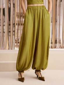 Arave Damen Senfgrün Locker geschnittene elegante lange Hose - Grün - Übersicht 6