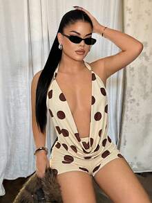 SHEIN SXY 性感動物印花掛脖上衣與超短短褲套裝，多色 - 彩色 - 查看 3