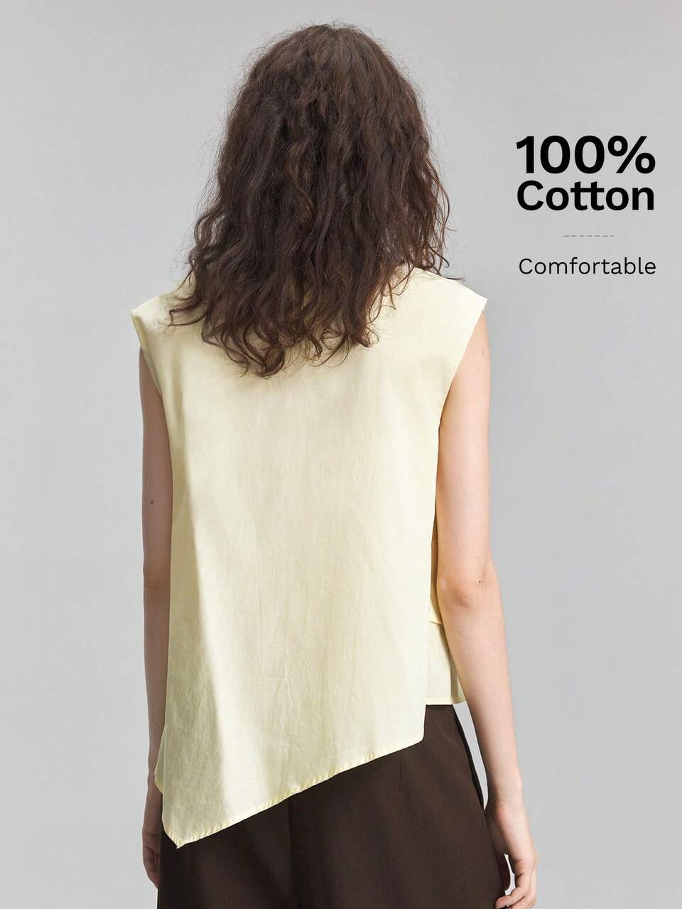 2026 New Summer Women's Loose Fit Yellow Sleeveless Tank Top, Woven Fabric, Round Neck, Back Button, Double Layer Ruffle Ruched 3D Design, Casual Commuter Urban Modern Minimalist Elegant Tea Party Independence Day Old Money Style Teacher Outfit Women's Office Wear Holiday Dress Vacation Date Outfit Women's Outwear Fashion Versatile Women's Tank Top