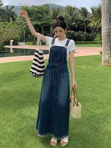 DAZY Women's Casual Washed Long Denim Dress - Blue - View 5