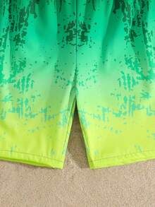 SHEIN Teen Boy Gradient Color Beach Vacation Swim Shorts - Multicolor - View 3