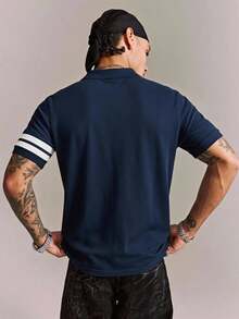 CRAVYNX Camiseta de manga corta para hombre con estampado de rayas en azul - Negro - Ver 4