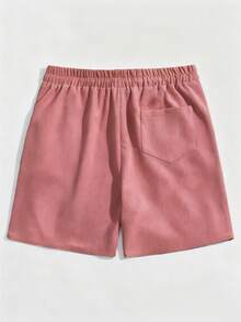 ROMWE MEN Men's Solid Color Drawstring Waist Pocket Casual Shorts - Pink - View 2