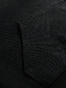 ROMWE MEN Men's Waffle Fabric Washed Loose Fit Hoodie - Black - View 7