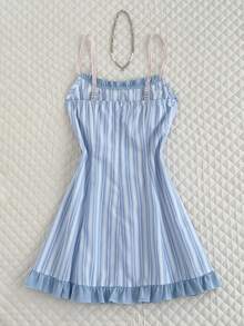 Elamini Women's Summer Casual Striped Spaghetti Strap Dress - Blue - View 2