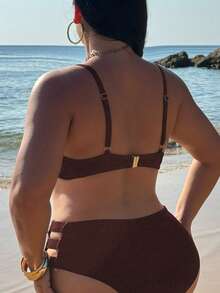 Swim SXY Atasan Bikini Seksi Warna Polos untuk Wanita Ukuran Besar, Cocok untuk Liburan Pantai di Musim Panas - Coklat - View 2