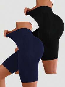 SHEIN Velisys Conjunto de 2 piezas de pantalones cortos deportivos sin costuras de 5 pulgadas - Multicolor - Ver 2