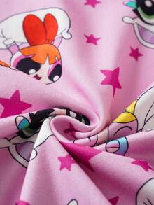 THE POWERPUFF GIRLS X SHEIN 女童可愛卡通印花圓領上衣與短褲家居服 - 粉色 - 查看 7