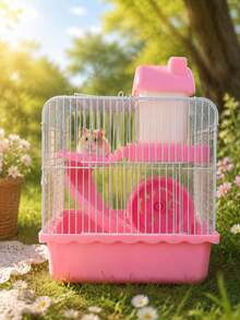 2-Layer Portable Hamster Cage - Mini Castle Habitat With Wheel, Water Bottle And Food Bowl - Ventilated Travel Cage For Hamsters/Mice - one-size - View 2
