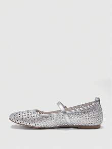 CUCCOO BIZCHIC Women's Shoes Silver Woven Hollow One-Buckle Mary Jane Flats - Silver - View 9