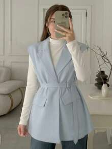 Solavon Plus Size Women's Solid Color Single Button Casual Commute Blazer Vest - Baby Blue - View 5