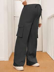 SHEIN Maternity Casual Versatile Solid Color Cargo Pants Fall - Dark Grey - View 4