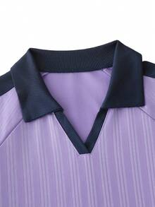CourtClass CourtClass Women's Contrast Color Collar Raglan Short Sleeve Tennis Top - Purple - View 4