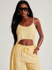 NYA SZN 女士纯色不对称下摆休闲吊带背心 - 黃色 - 查看 4
