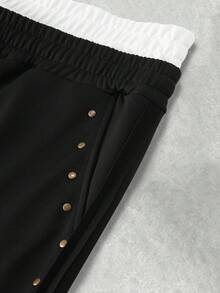Manfinity Roghcode Herrshorts för sommaren i casual stil med färgblock och midjeband - Svart - Visa 5