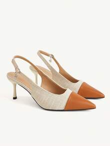 CUCCOO CHICEST New Simple Brown Rice Color Matching Pointed Rear Strap Shoes, Thin Heels Women's High Heels Are Fashionable, Daily Commuting Versatile Shoes - Brown apricot - View 1