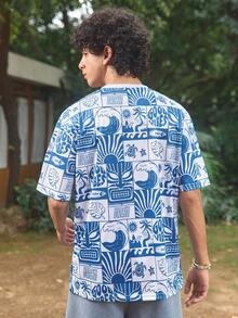 Men's Round Neck Digital Print Short Sleeve T-Shirt - Multicolor - View 2