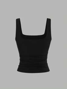 Sweetra Women's Solid Color Square Neck Pleated Casual Versatile Tank Top - Multicolor - View 3