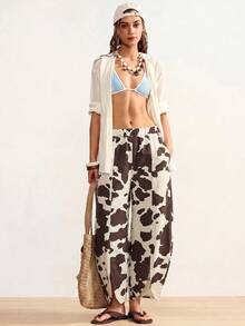 Bohemela Women's Cow Print Elastic Waist Tapered Jeans - Multicolor - View 6