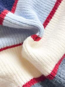Young Boys Striped Color Block Thick Soft Knit Pullover Sweater, Suitable For Home, Casual, Outings And Gatherings, Autumn/Winter - Multicolor - View 6