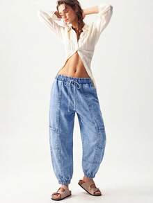 Bohemela Plus Size Casual Washed Tapered Leg Jeans Back-To-School Vacation Light Blue Summer Women'S Fall Clothes Teacher Pants - Light Wash - View 3