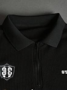 STYNVO 男士字母印花短袖休閒 Polo 衫 - 黑色 - 查看 3