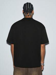 Modcrash Men's Fashion Hiphop Letter & Racing Car Graphic Print Short Sleeve T-Shirt - Black - View 3