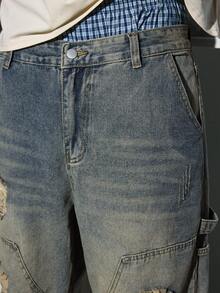 Modcrash Men's New Straight Leg Cat Whisker Distressed American Casual Denim Jeans - Bronze - View 6