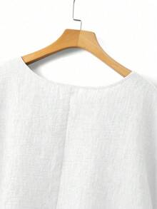 SHEIN Camisa holgada informal verde con botones, versátil para primavera/verano, talla grande - Blanco - Ver 4