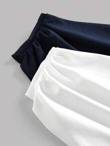 Girlism Baju Tank Top & Camisole 2pcs untuk Remaja Perempuan, Musim Semi/Panas, Warna Polos Baru, Model Kasual dengan Detail Kerut dan Garis Leher Asimetris, Cocok untuk Kembali ke Sekolah. - Blue and White - View 8