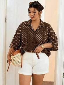 SHEIN Frenchy Plus Size Women's Polka Dot Print Short Sleeve Single Breasted Casual Shirt Fall - Multicolor - View 5