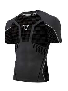 GymBeat Camiseta deportiva de manga corta tipo raglán con estampado de rayas y cabeza de toro para hombre - Multicolor - Ver 3